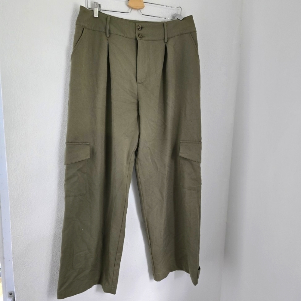 And Now This Olive Green Wide Leg Cargo Pants Large - Picture 3 of 15